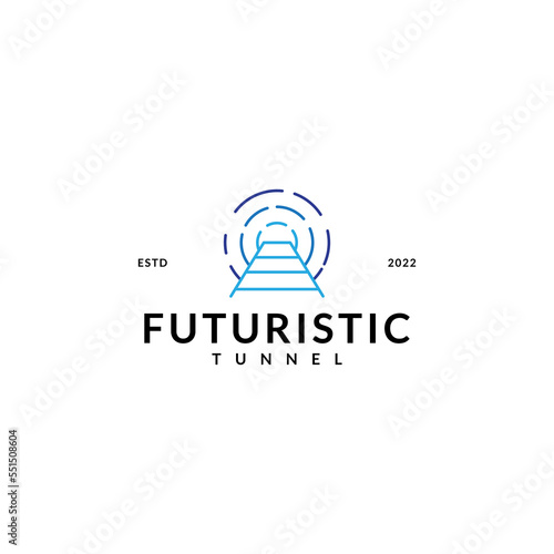 futuristic tunnel, teleport, hallway, railway logo design vector illustration with modern, simple and elegant styles for construction and building company isolated on white background. 
