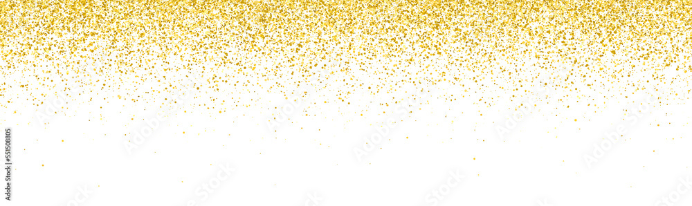 Wide gold glitter falling particles isolated