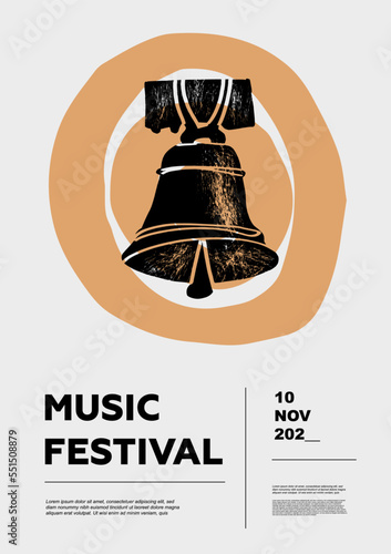 Ring of bells,  carillon,  zvon, bell. Music festival poster. Percussion musical instruments. Competition.  A set of vector illustrations. Minimalistic design. Banner, flyer, cover, print.