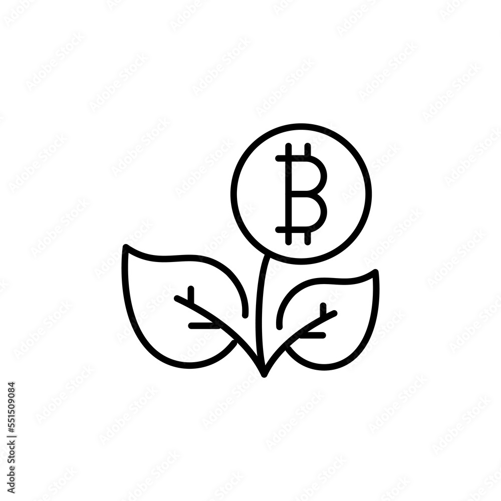 Obraz premium Earning line icon. Plant, cultivation, finance, trade, trading, cryptocurrency, electronic money, earnings, purchase, sale, investment. Finance concept. Vector black line icon on a white background
