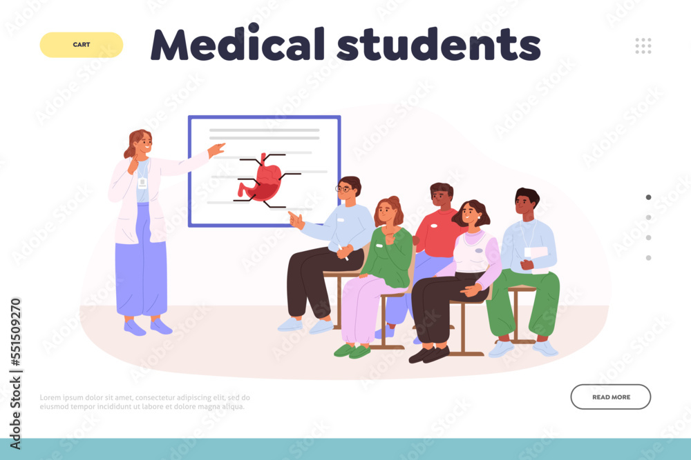 Medical students concept of landing page with class listening to doctor lecture in classroom Medical students concept of landing page with class listening to doctor lecture in classroom