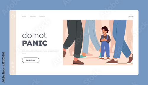 Baby Character Need Help Landing Page Template. Little Child Get Lost, Scared Baby Crying and Searching Mother in City