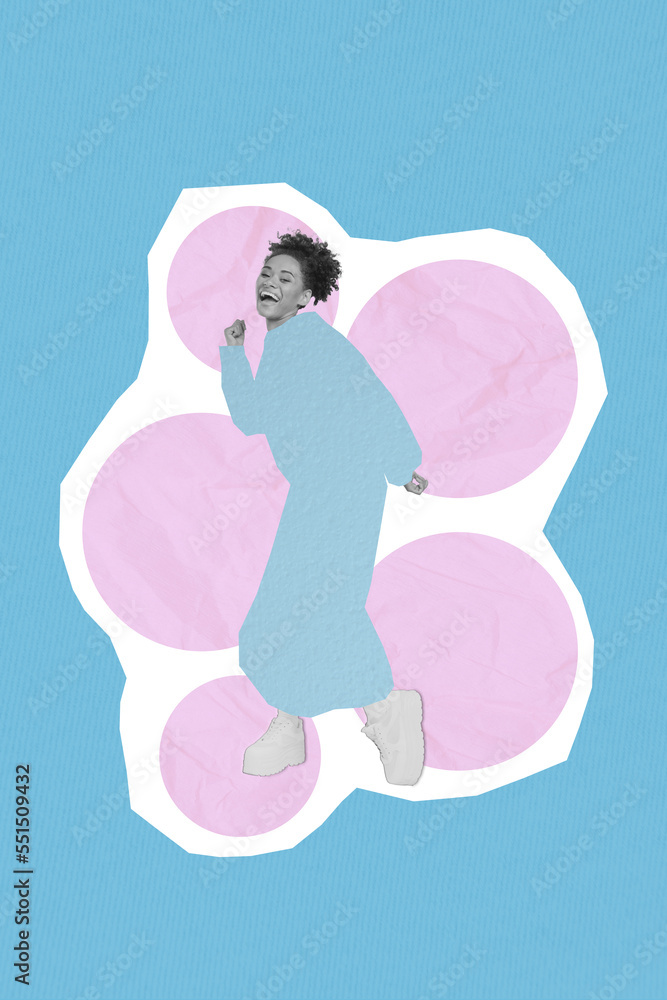 Creative photo 3d collage artwork postcard poster of positive crazy girl enjoying free time good mood isolated on painting background Creative photo 3d collage artwork postcard poster of positive crazy girl enjoying free time good mood isolated on painting background