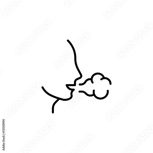 Frosty breath line icon. Man, profile, face, cold, winter, steam, breath, freshness, breeze. Seasons concept. Vector black line icon on a white background