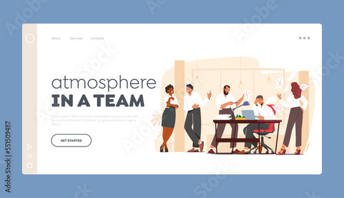 Team Atmosphere Landing Page Template. Business Men and Women Enemies or Opponents Arguing and Staring