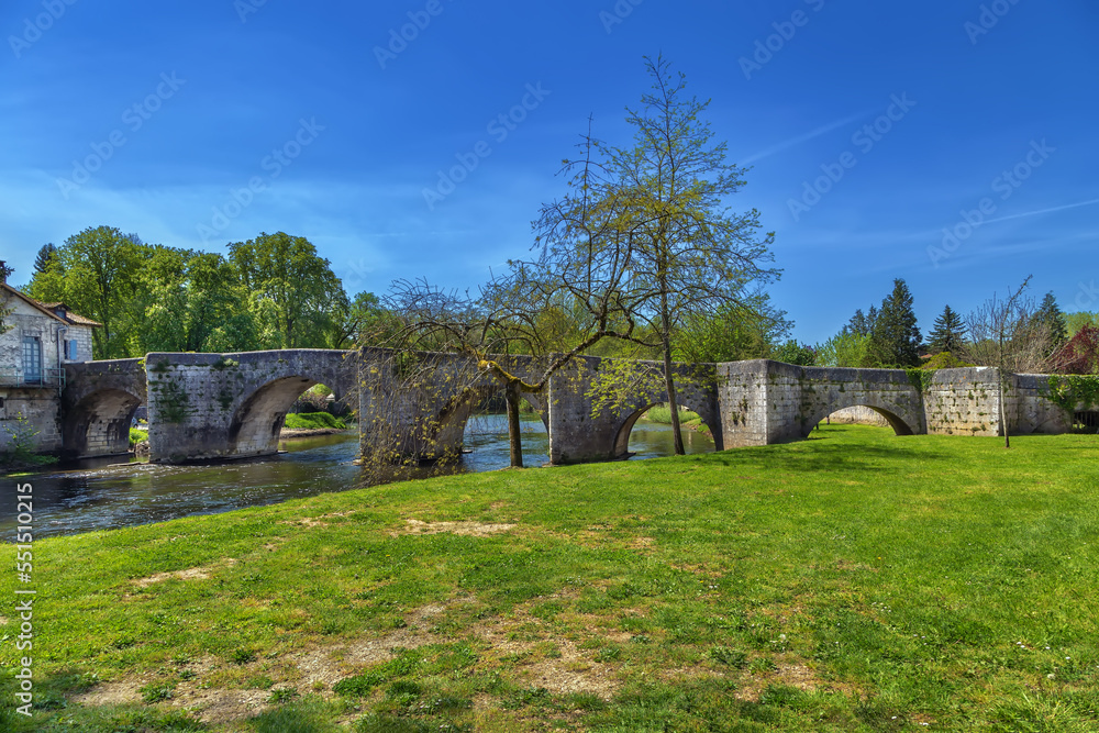 Medieval bridge in Bourdeilles, France