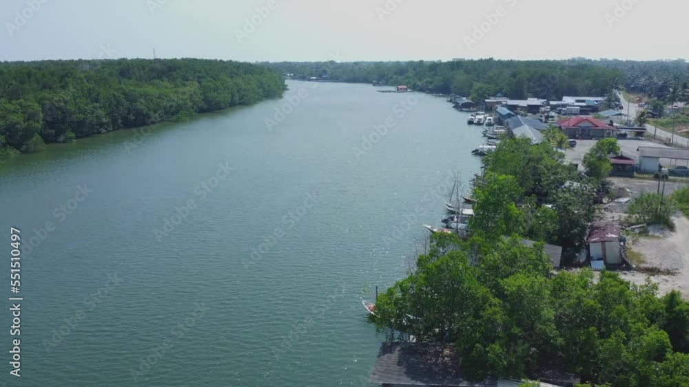Aerial drone View of Bagan Lalang river in the morning, sepang, Malaysia Aerial drone View of Bagan Lalang river in the morning, sepang, Malaysia