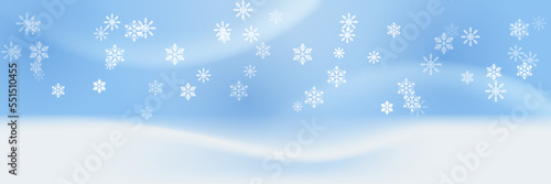 Blue christmas banner with snowflakes. Merry Christmas and Happy New Year greeting banner. Horizontal new year background, headers, posters, cards, website. Vector illustration