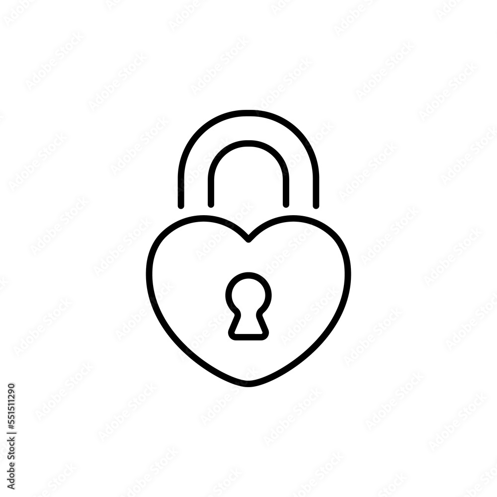 Lock line icon. Protection update, gadget, chat, heart, community, lock, security, access, password, closed, unavailable. Privacy concept. Vector black line icon on a white background Lock line icon. Protection update, gadget, chat, heart, community, lock, security, access, password, closed, unavailable. Privacy concept. Vector black line icon on a white background
