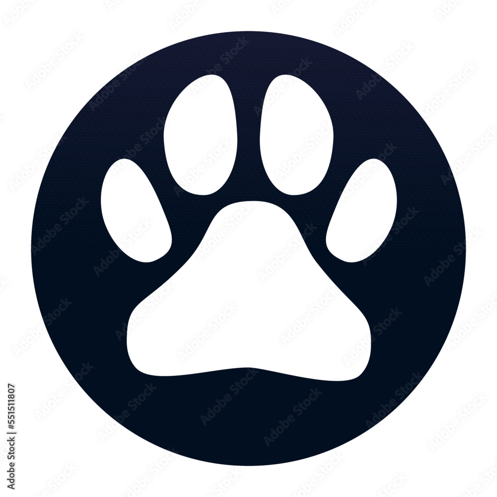 Obraz premium Paw dog print, foot puppy circle shape in cartoon style silhouette isolated on white background. Footprint pet, cute shape paw print, animal track or trace foot dog, cat