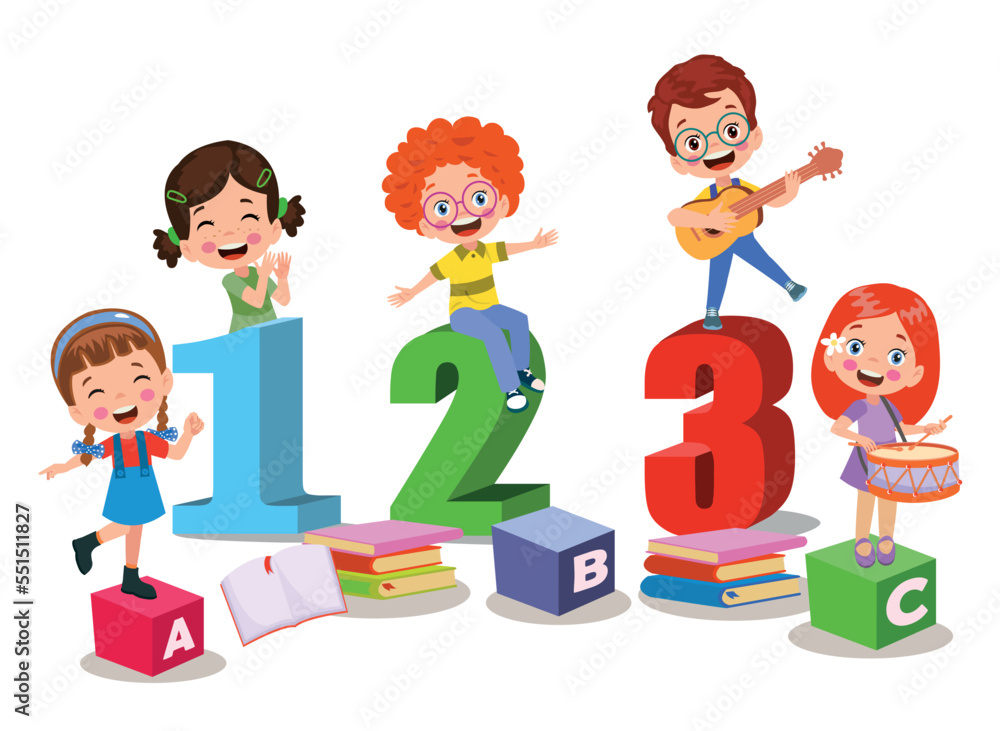 Cartoon kids with 123 numbers vector image Cartoon kids with 123 numbers vector image