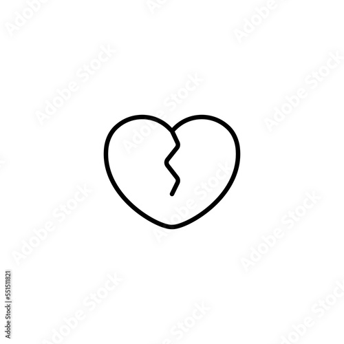 Broken heart line icon. Sadness, betrayal, torment, pain, disappointment, wounded soul. Relationship concept. Vector black line icon on a white background