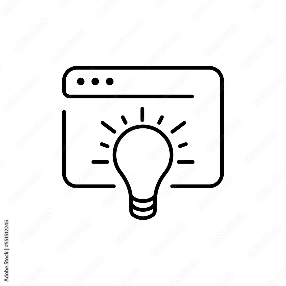 Idea line icon. Invented, note, idea, think, theory, conjecture, thought, reasoning, development, web page, progress. meditation concept. Vector black line icon on white background. Idea line icon. Invented, note, idea, think, theory, conjecture, thought, reasoning, development, web page, progress. meditation concept. Vector black line icon on white background.