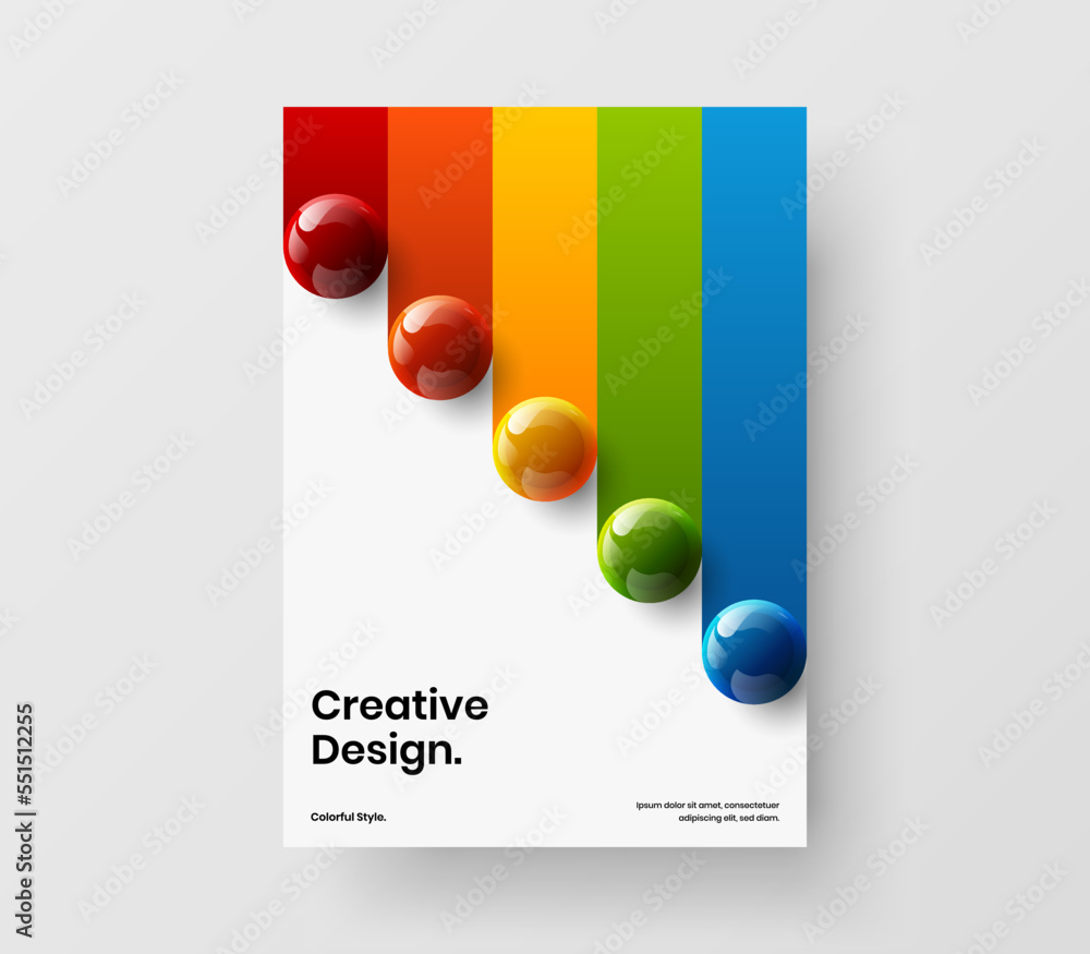 Bright 3D balls front page concept. Unique cover A4 design vector layout.