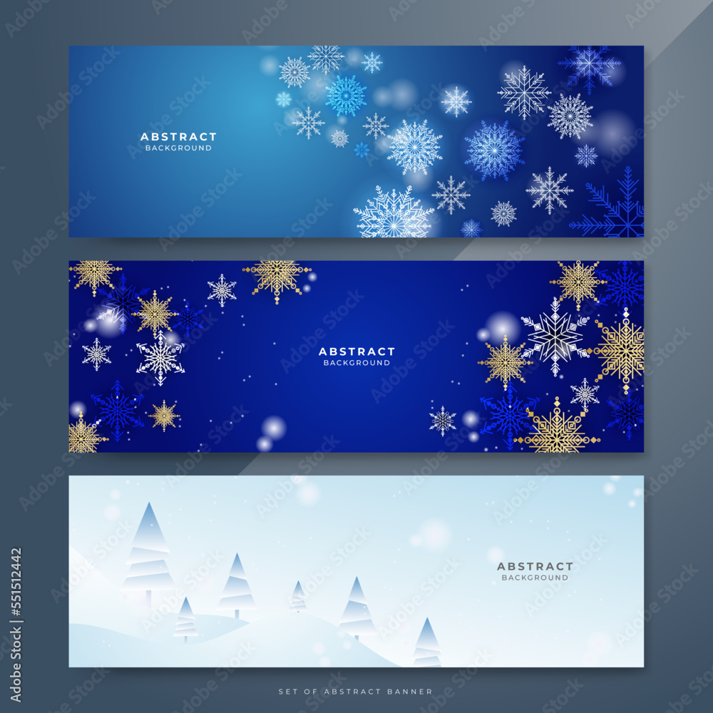 Abstract Christmas banner with snowflake border decoration. Christmas background for poster, greeting card, wide banner, wallpaper, decor, header, landing page
