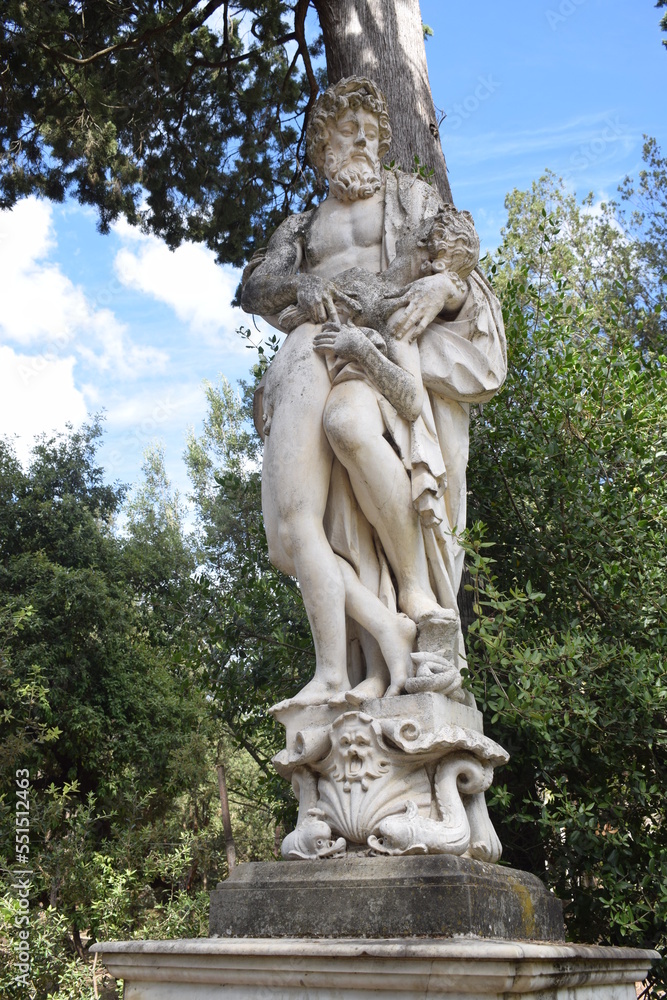 Statue of Bacchus and a faun in the Boboli Gardens, Florence, Italy