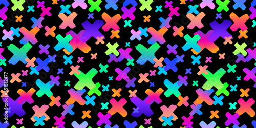 Seamless illustration of bright crosses on a black background