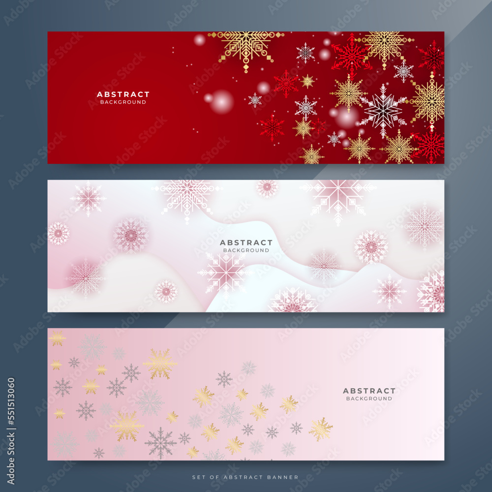 Red and white christmas wide banner with snowflake bokeh decoration. Winter banner with snowflake. Horizontal new year background, headers, posters, cards, website. Vector illustration Red and white christmas wide banner with snowflake bokeh decoration. Winter banner with snowflake. Horizontal new year background, headers, posters, cards, website. Vector illustration