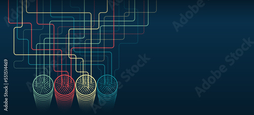 Structuring the flow of information. Data analytics concept. Sorting a large amount of data on a dark background. Big data visualization. Futuristic network or business analytics.