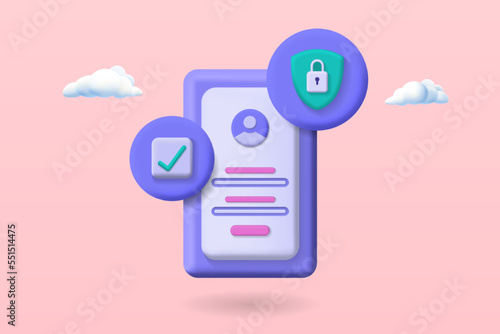 3d account login and password. Online protection concept. secure login form. Vector 3d illustration