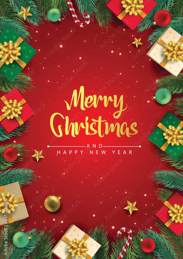 merry Christmas red background greetings. vector illustration design