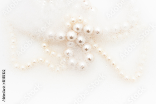 Pearl beads in foam. top view