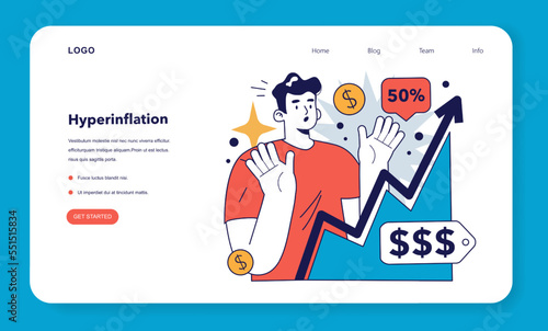 Hyperinflation inflation web banner or landing page. Price increases