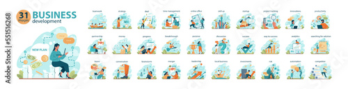 Business development big set. Business success and growth strategy.