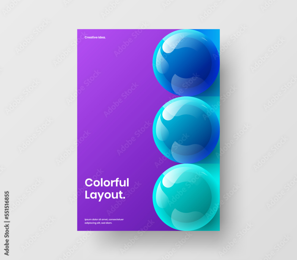 Multicolored realistic balls catalog cover layout. Modern corporate identity A4 design vector template.