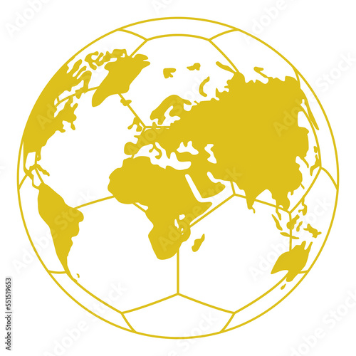 World Map on the Foot Ball Silhouette for Icon, Symbol, Pictogram, Sport News, Art Illustration, Apps, Website or Graphic Design Element. Format PNG photo