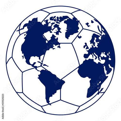 World Map on the Foot Ball Silhouette for Icon, Symbol, Pictogram, Sport News, Art Illustration, Apps, Website or Graphic Design Element. Format PNG photo