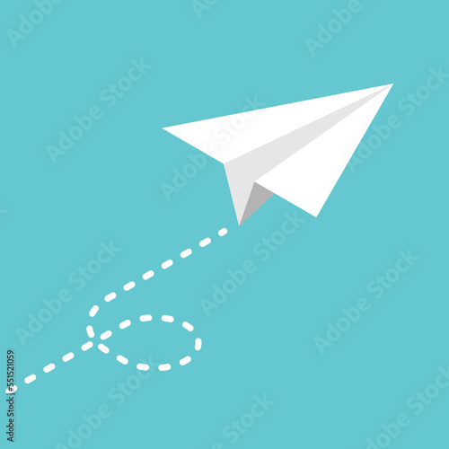 Isometric white paper plane flying. Startup, freedom, dream, inspiration, motivation, journey and idea concept. Flat design. EPS 8 vector illustration, no transparency, no gradients photo