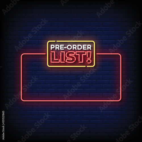 Neon Sign pre-order list with brick wall background vector