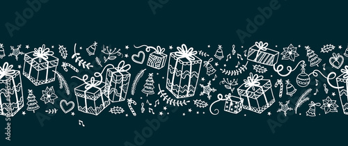 Cute hand drawn seamless Christmas design, horizontal layout, great for banners, wallpapers, invitations, cards - vector design