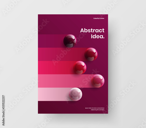 Minimalistic realistic spheres cover illustration. Vivid pamphlet vector design layout.