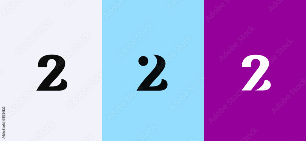 Set of number 2 minimal logo icon design template elements - obrazy, fototapety, plakaty 