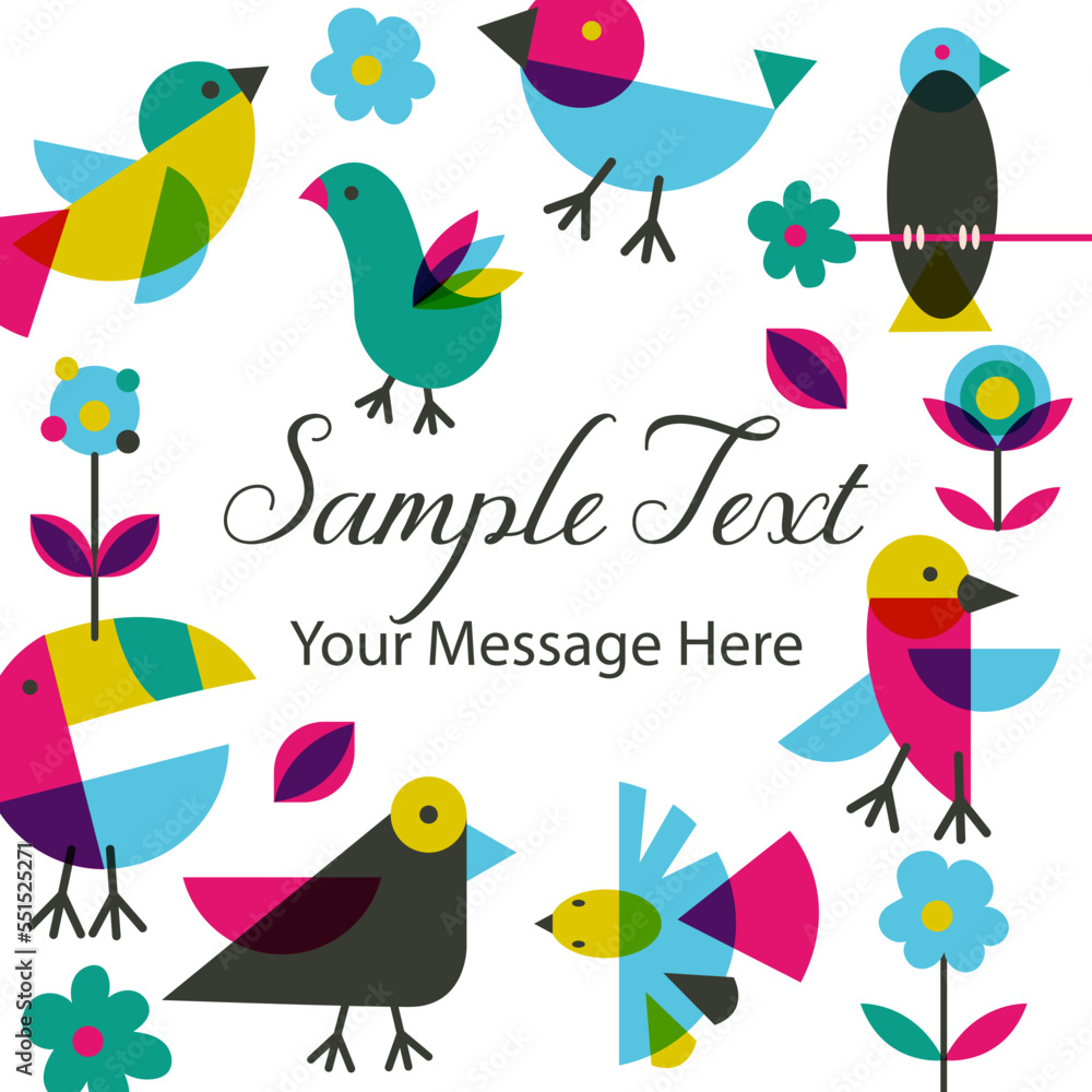 Retro Birds Abstract Vector Frame Background