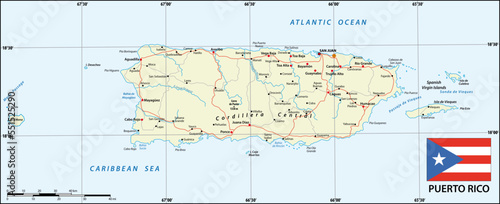 Obraz na płótnie Road map of the us american territory Puerto Rico with flag w salonie
