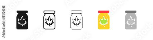 Cannabis in ampoules set icon. Cannabis, taster, marijuana, tobacco, alcohol, relaxation, injection, cheese. Drugs for medical purposes concept. Vector five icon in different style on white background