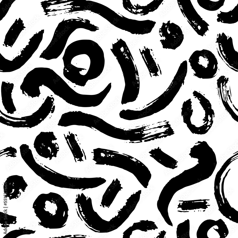 Dry Brush Strokes and Circles Seamless Pattern. Hand Drawn Artwork Abstract Vector Background Dry Brush Strokes and Circles Seamless Pattern. Hand Drawn Artwork Abstract Vector Background