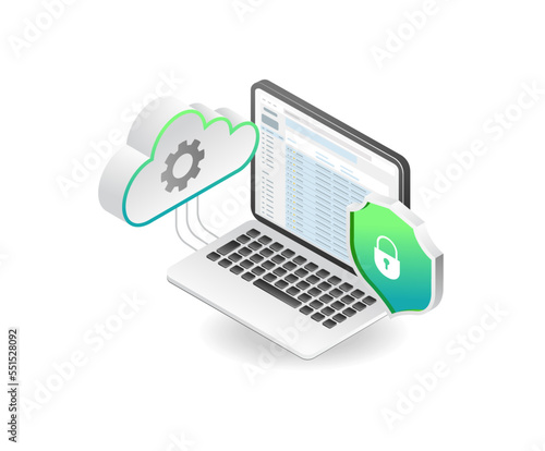 flat isometric concept of cloud server data security illustration