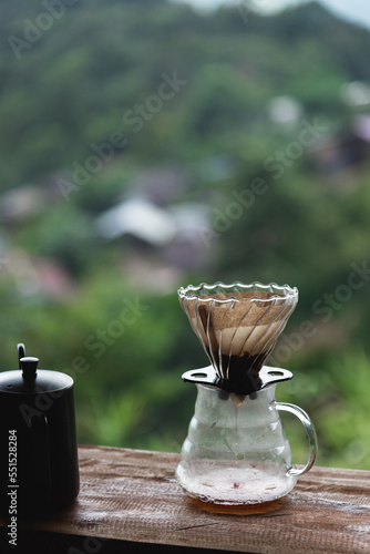 Instant coffee equipment for brewing at outside, noise, grain and tone of picture