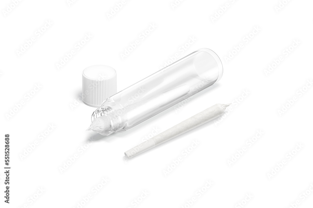 Blank white weed joint with plastic tube pack mockup, isolated Blank white weed joint with plastic tube pack mockup, isolated