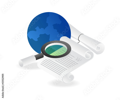 Flat isometric illustration concept of searching latest world information