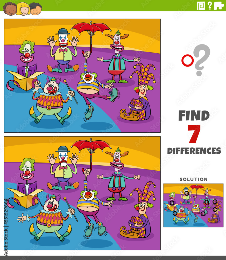 Fototapeta premium differences game with cartoon clowns characters