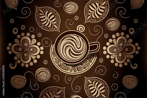 Coffee Stylized Vector Pattern Background. Coffee Cup and Coffee Beans Vector Illustration. Generative AI. 