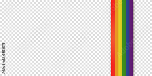 Abstract geometric red, orange, yellow, green, blue and purple ribbon lgbtq color isolated background. Lgbt Pride History Month color background with copy space for text. Transparent vector