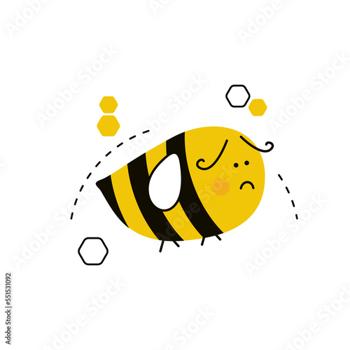 A charming offended bee. Cute unhappy bee cartoon character isolated on white background.
Vector illustration
