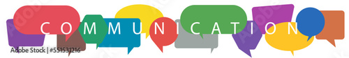 Word communication with colorful multicolored dialog speech bubbles. Vector illustration of communication concept on white isolated background.