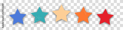 Colorful rating 5 stars in retro style on a transparent background. Feedback concept for mobile app or website. Quality shape design. Vector illustration in 1970s 1980s 1960s style.